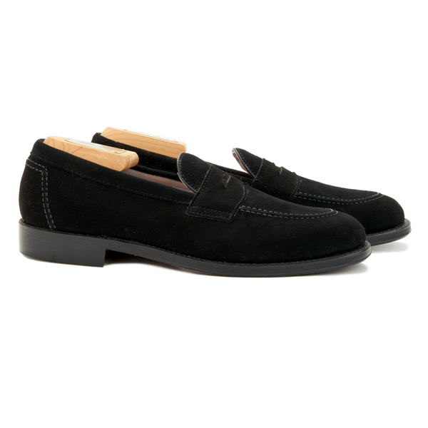 Alden Penny Loafer in Black Kid Suede with Flex Welt Leather Sole