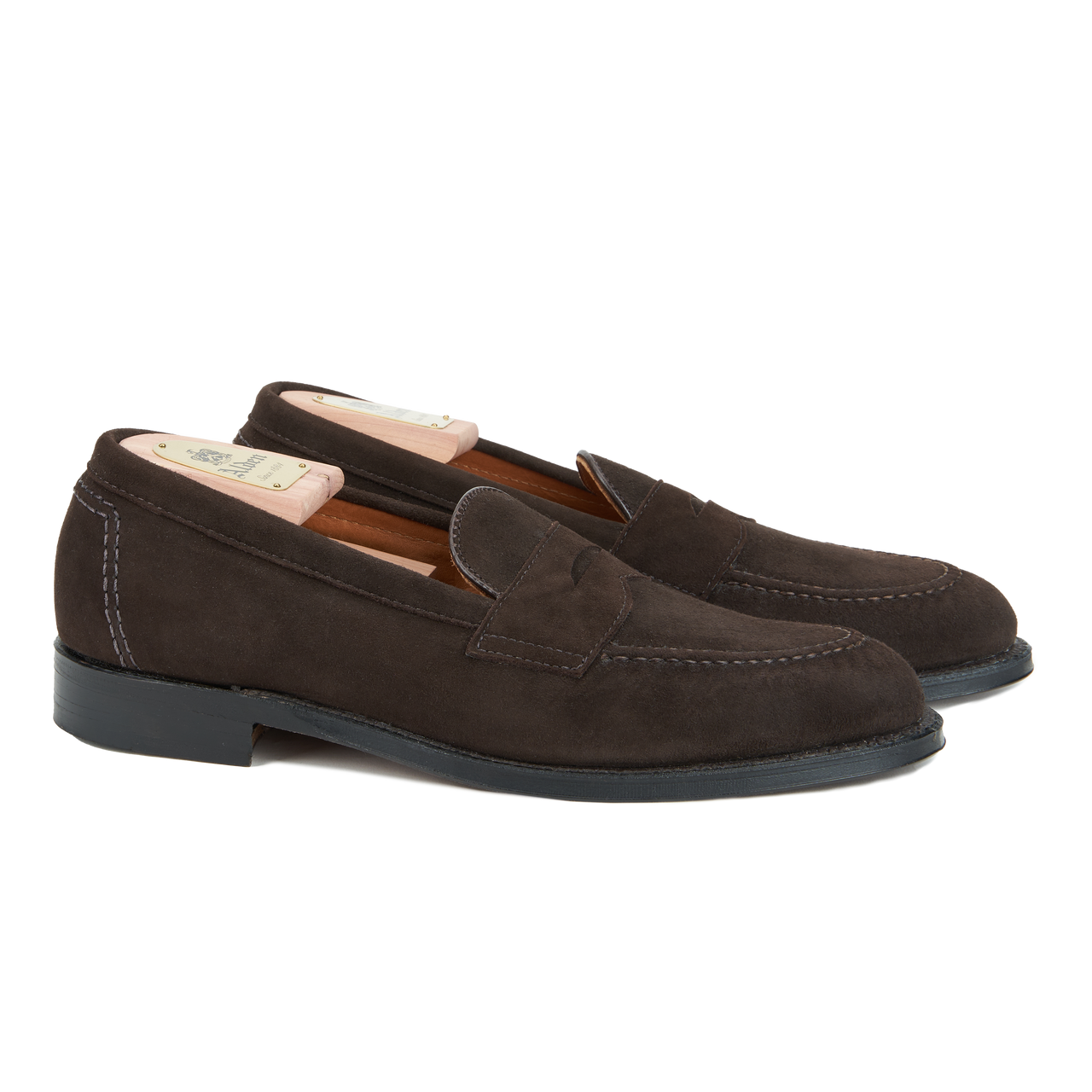 Alden Penny Loafer in Mocha Kid Suede with Flex Welt Leather Sole