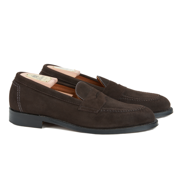 Alden Penny Loafer in Mocha Kid Suede with Flex Welt Leather Sole