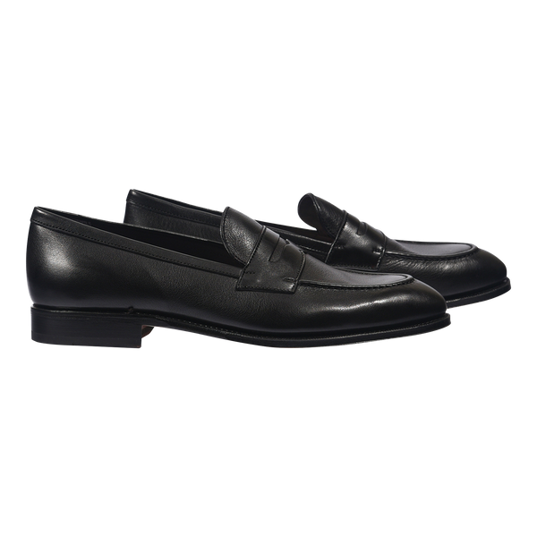 Carmina Penny Loafer in Black Rusticalf
