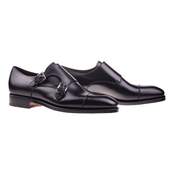 Carmina Cap-Toe Double Monk in Black Calf