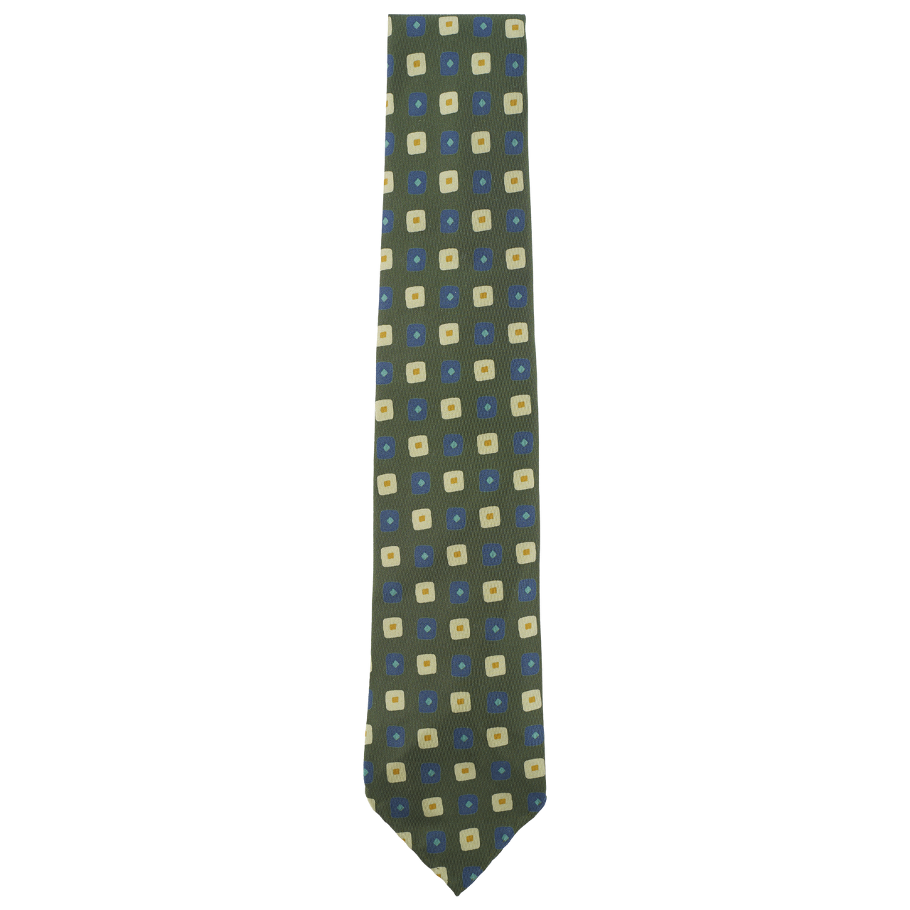 Drake's Tie in Printed 36oz Silk Madder with Square Motifs and Hand-Rolled Tip