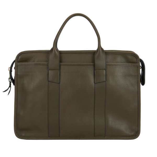 Frank Clegg x WJ & Co. Bound Edge Zip-Top Briefcase in Olive Tumbled Leather