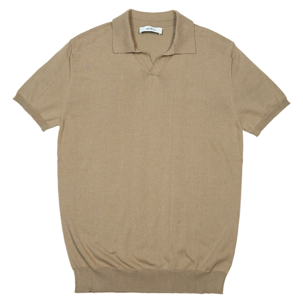 WJ & Co. Buttonless Polo in Taupe Knitted Cotton