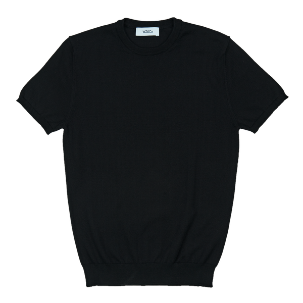 WJ & Co. Round Neck Tee in Black Knitted Cotton