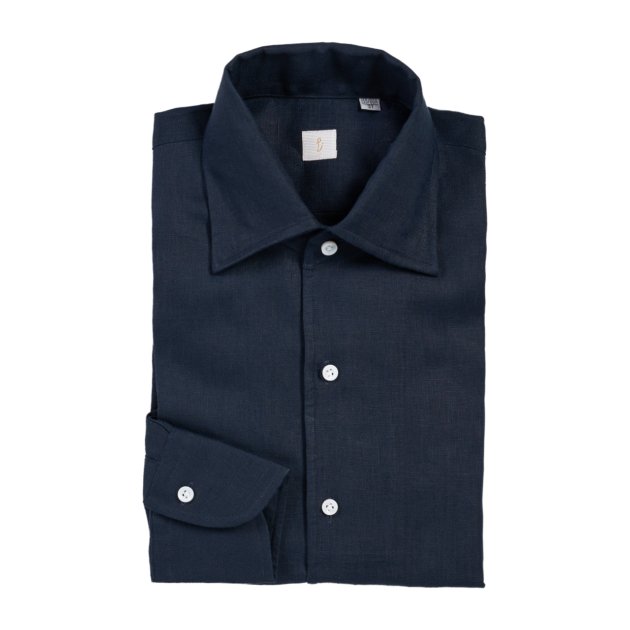 P. Johnson Shirt in Dark Navy Linen with One-Piece Button Down Collar