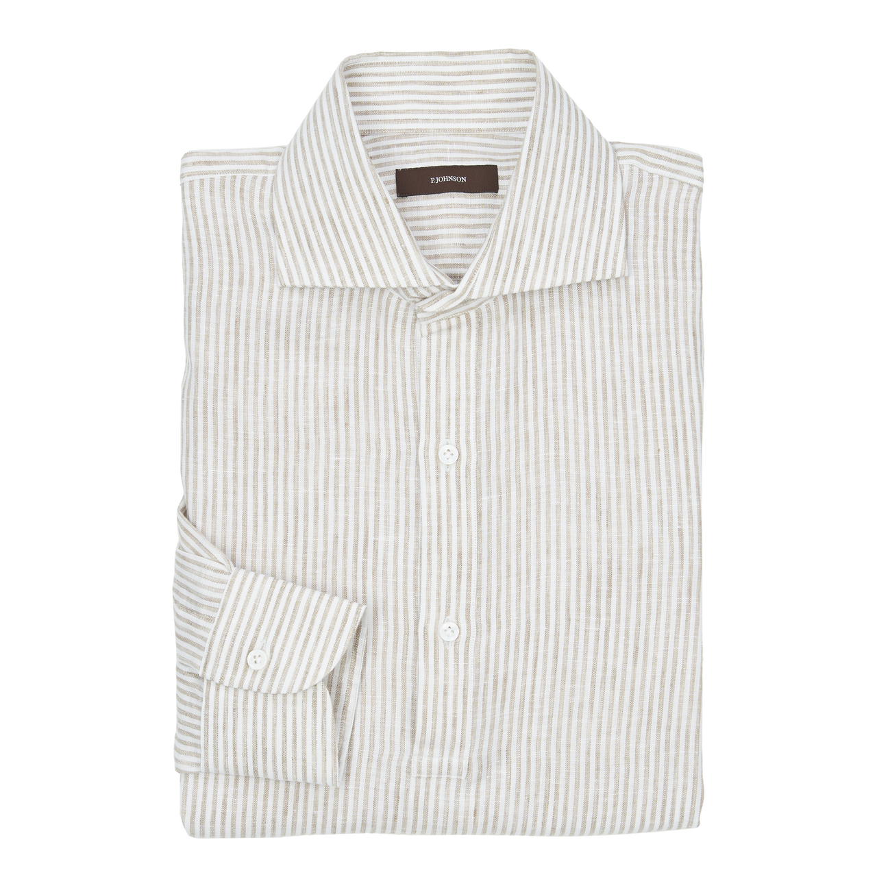 P. Johnson Popover in Beige and White Stripe Linen with Cutaway Collar