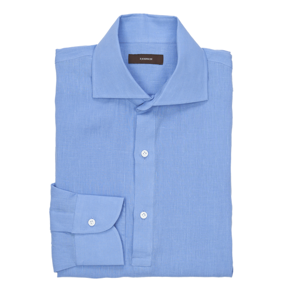 P. Johnson Popover in Cornflower Blue Linen with Cutaway Collar