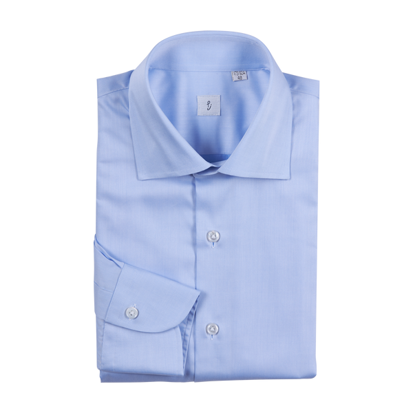 P. Johnson Shirt in Blue Cotton Twill with Spread Collar