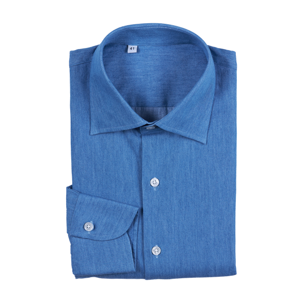 P. Johnson Shirt in Indigo Cotton Denim with Spread Collar