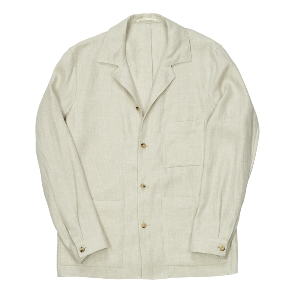 P. Johnson Shirt Jacket in Beige Herringbone Linen