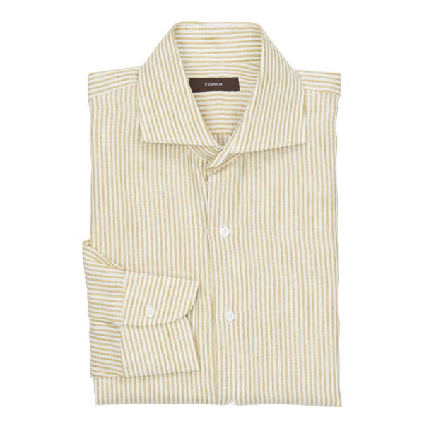 P. Johnson Shirt in Mustard and White Stripe Linen with Cutaway Collar