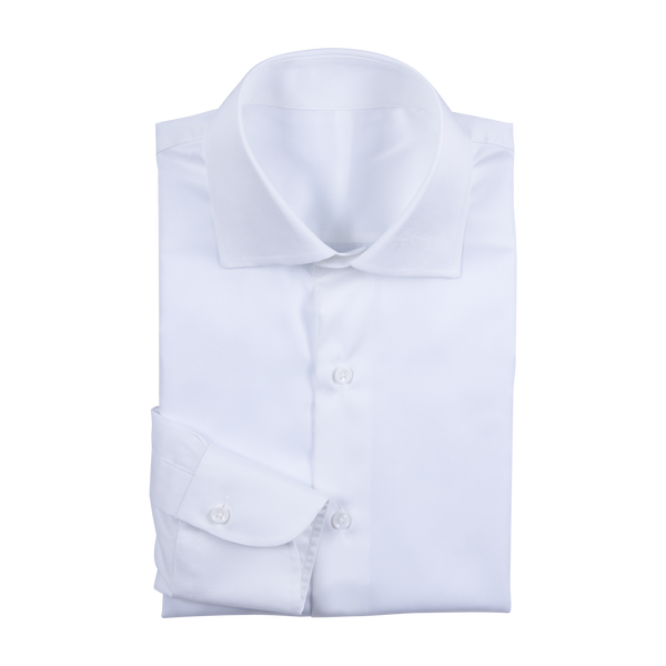 P. Johnson Shirt in White Cotton Twill with Spread Collar