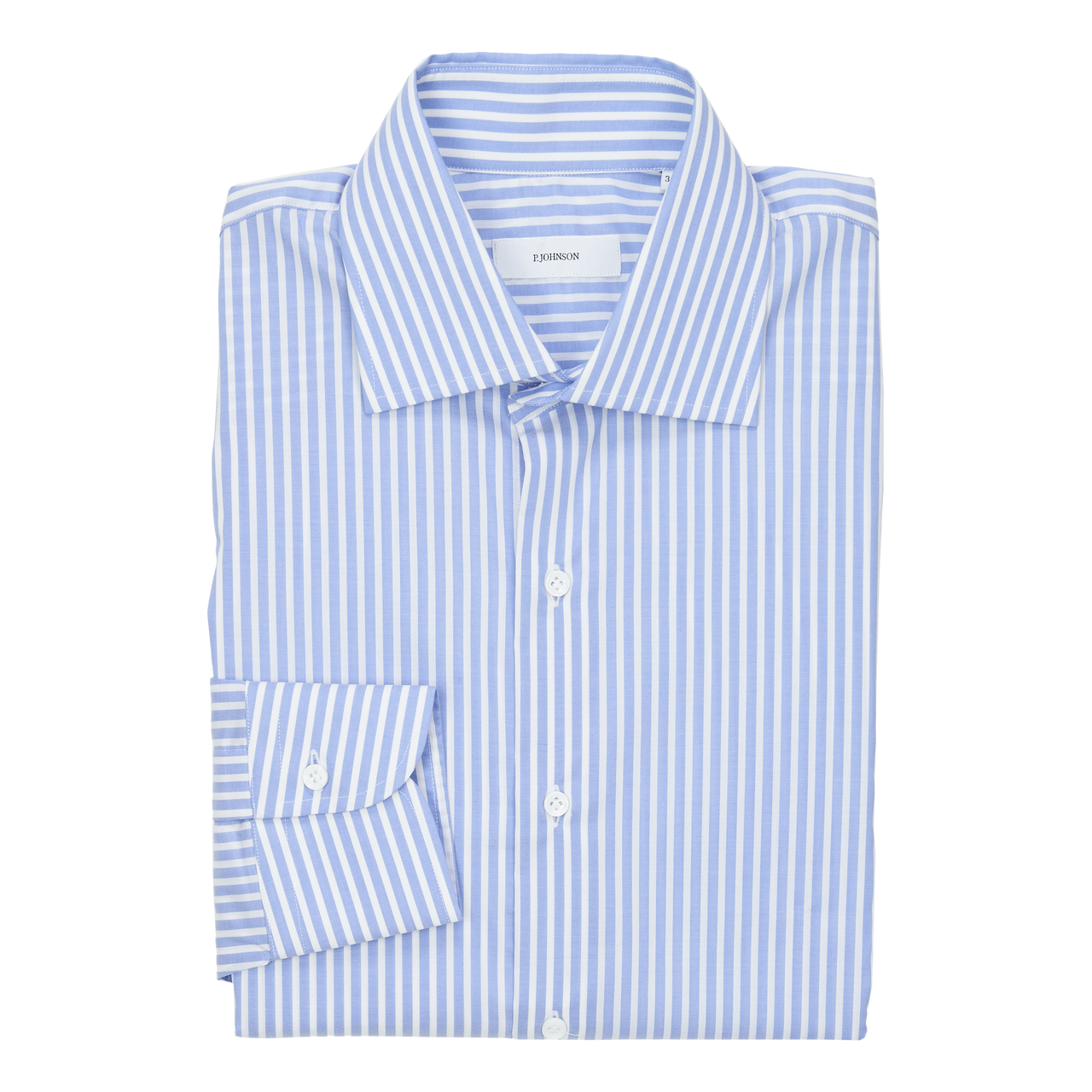P. Johnson Shirt in Blue and White Bengal Stripe Cotton Twill with Spread Collar