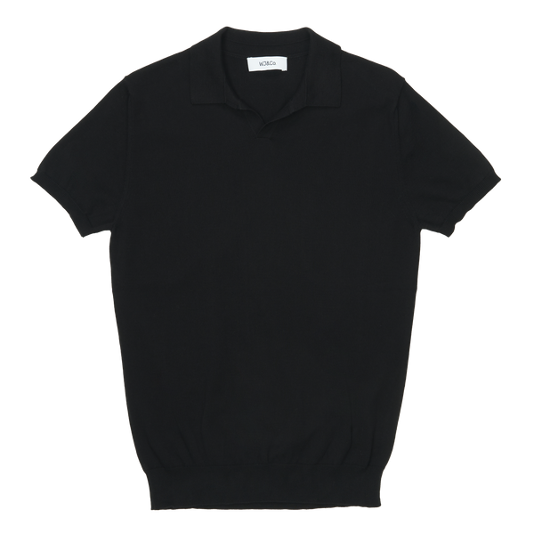 WJ & Co. Buttonless Polo in Black Knitted Cotton